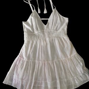 American Eagle Outfitters White Halter Tie Tiered Sundress